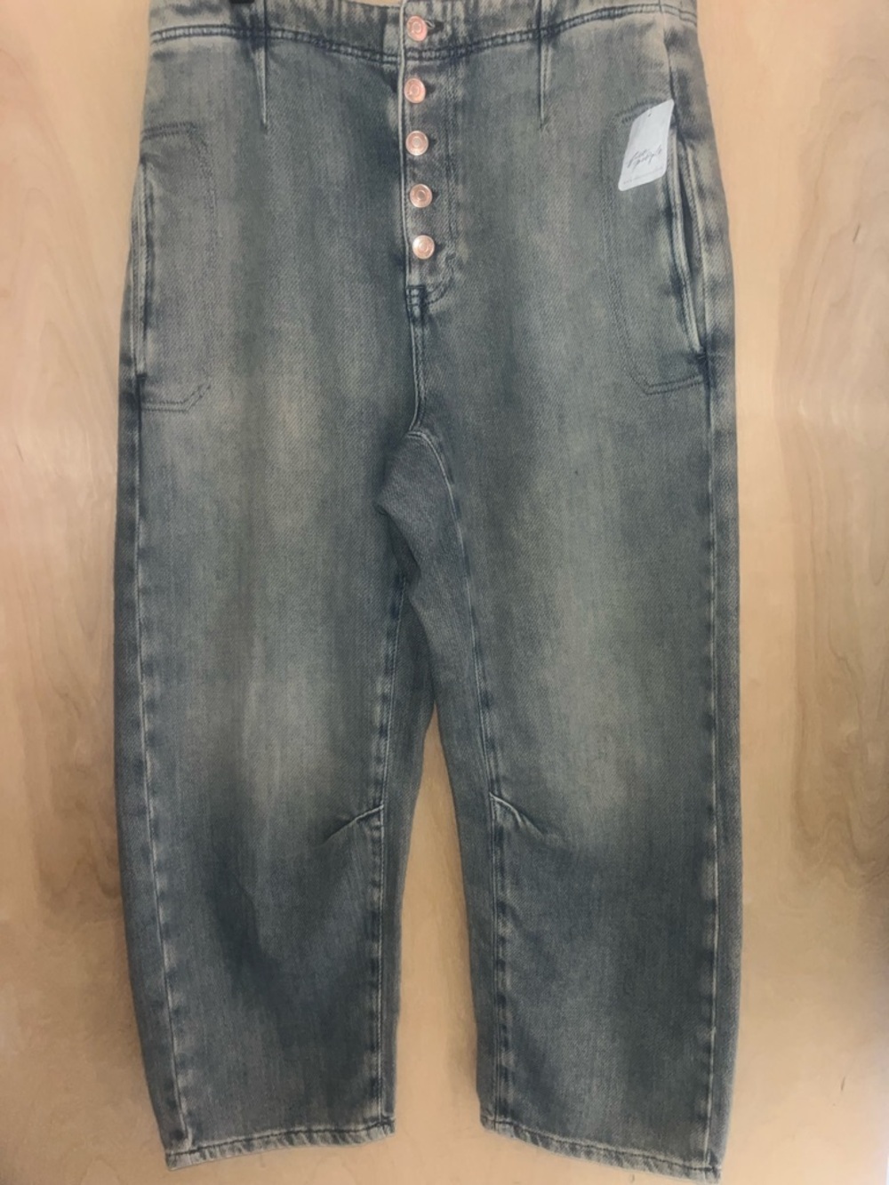 Free People Men's Relaxed Washed Gray Button-Fly Jeans
